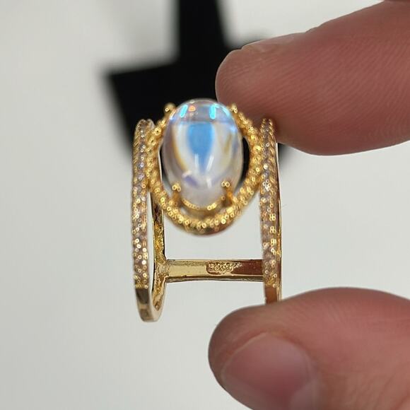 Moonstone gold-plated sterling silver ring Size 7 3/4 - Picture 5 of 6